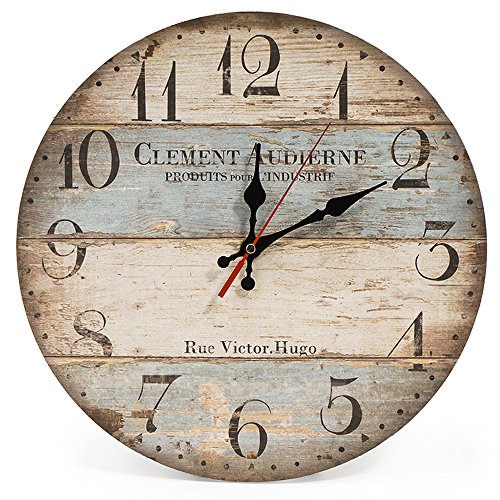 LOHAS Home Reloj de pared redondo, de madera, con diseño vintage, silencioso, de 30,5 cm