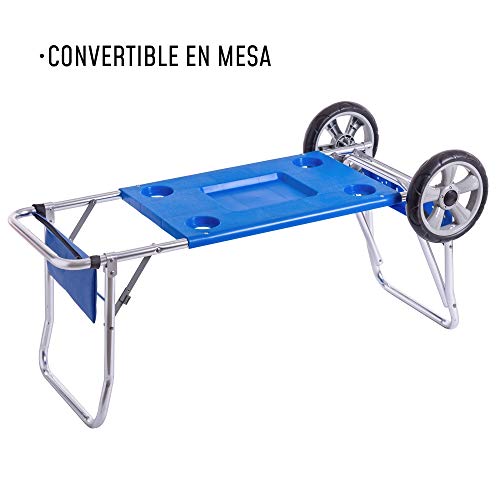 LOLAhome Carro portasillas Plegable Azul para Camping y Playa Nuevo y Mejorado (Aluminio Reforzado)