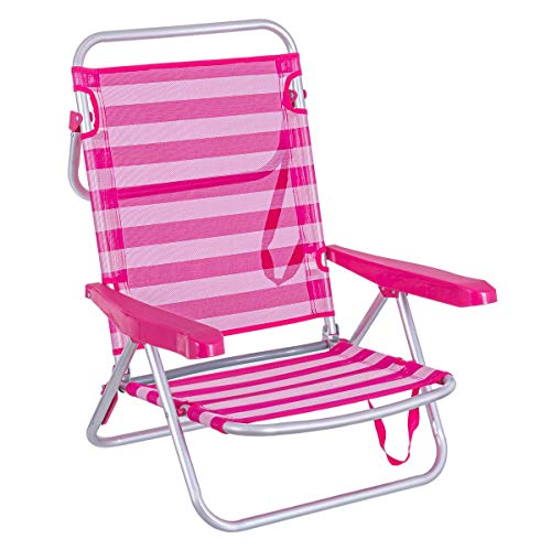 LOLAhome Silla de Playa Cama de 4 Posiciones Rosa de Aluminio y textileno, de 61x47x80 cm