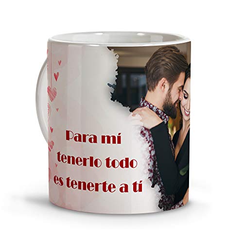 LolaPix Taza con Foto Personalizada. Regalos San Valentin Personalizados. Tazas Personalizadas Interior Color. Taza San Valentin de Cerámica. Corazones