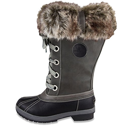 Londres niebla mujer Melton frío clima impermeable nieve bota, (negro / gris (Black/Grey Waterproof)), 42 EU