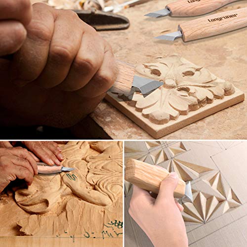 Longruner Wood Carving Tools Tallado en madera Herramientas Juego de cuchillos Cinceles Whittling Tools Sloyd Knife para principiantes Niños y profesionales LET008 (LP36)