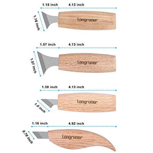 Longruner Wood Carving Tools Tallado en madera Herramientas Juego de cuchillos Cinceles Whittling Tools Sloyd Knife para principiantes Niños y profesionales LET008 (LP36)