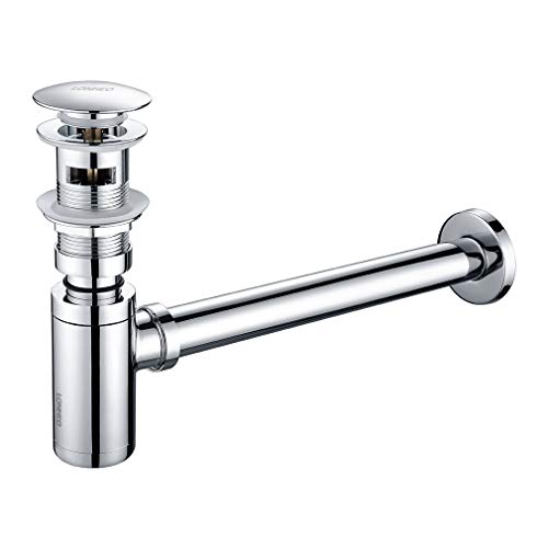 Lonheo - Sifón de Lavabo Baño Universal de Acero Inoxidable Cromado, Tapones de Desagüe Lavabo con Rebosadero Desagüe, Sifón de Desagüe G1-1/4 para Lavabo y Fácil de Limpiar