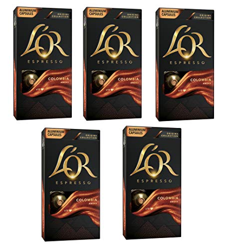 L'Or Espresso Café Colombia Intensidad 8 - 50 cápsulas de aluminio compatibles con máquinas Nespresso (R)* (5 Paquetes de 10 cápsulas)