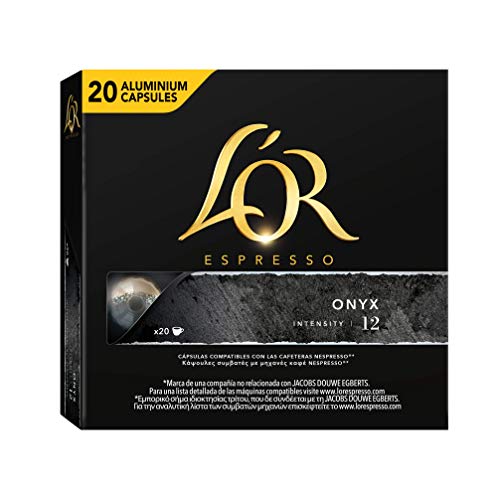 L'Or Espresso Café Onyx Intensidad 12 - 80 cápsulas de aluminio compatibles con máquinas Nespresso (R)* (4 Paquetes de 20 cápsulas)