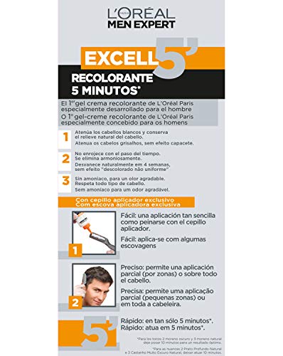 L'Oréal Men Expert Coloración Excell 5' - Recolorante 5 Minutos, Tono 5, Castaño Natural