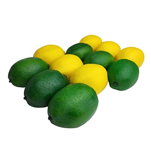 Lorigun 12 Piezas de Limones Artificiales, Frutas Falsas, limón para decoración del hogar, Frutas Artificiales, limón, Color Doble (6 Limones Verdes + 6 Limones Amarillos)