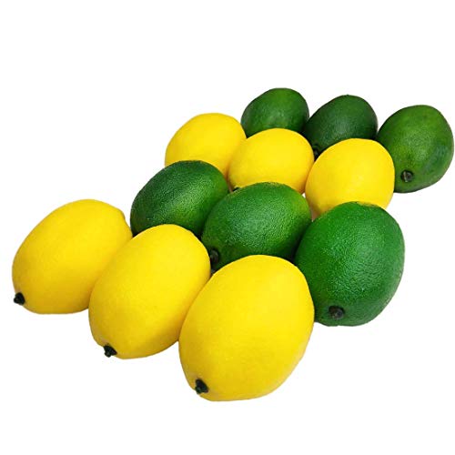 Lorigun 12 Piezas de Limones Artificiales, Frutas Falsas, limón para decoración del hogar, Frutas Artificiales, limón, Color Doble (6 Limones Verdes + 6 Limones Amarillos)