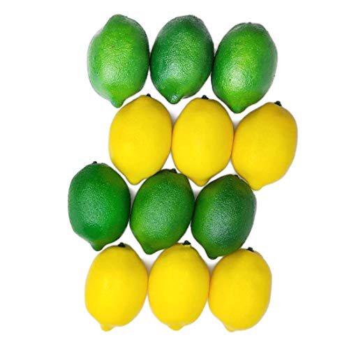 Lorigun 12 Piezas de Limones Artificiales, Frutas Falsas, limón para decoración del hogar, Frutas Artificiales, limón, Color Doble (6 Limones Verdes + 6 Limones Amarillos)