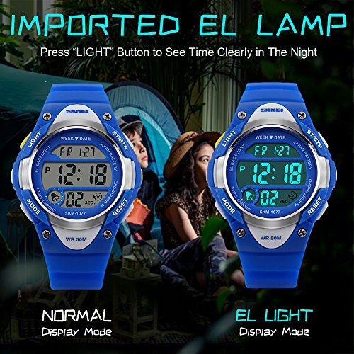 Los niños de los relojes digitales,niños deportes reloj con alarma al aire libre 50 m resistente al agua - electrónico muñeca relojes con luz LED para adolescentes Niños Azul por