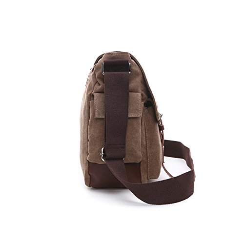 LOSMILE Hombres Lona Bolso de Bandolera La Bolsa de Mensajero Bolsa de Lona Bolsa de Hombro 16 Pulgadas Bolsa de Ordenador Messenger Bag (L, Cafe)