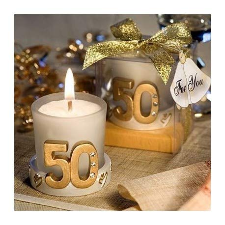 Lote de 10 Velas Boda 50º Aniversario en Caja de Regalo - Velas para Recuerdos y Detalles de Bodas de Oro, Aniversarios