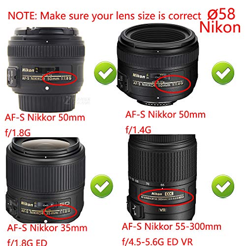 Lote de 2 tapas de objetivo central de 58 mm para Canon 1500D 1300D 200D EF-S 18-55mm EF 50mm f/1.4 lente / Nikkor lente de 55-300mm 50mm/1,4 G / Fujifilm X-A10 X-A3 XC16-50mm X-T20 X-T3 XF18-55mm