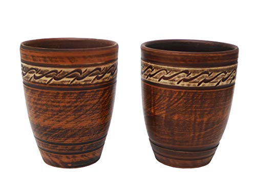 Lote de 2 tazas de terracota con dibujo – 300 ml – Hechas a mano – Ucrania