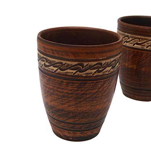 Lote de 2 tazas de terracota con dibujo – 300 ml – Hechas a mano – Ucrania