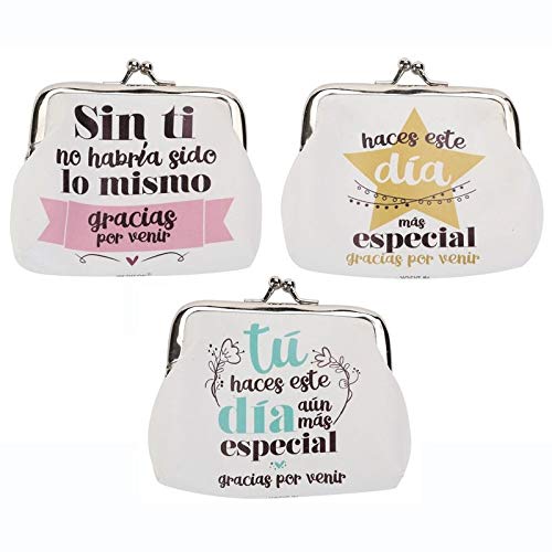 Lote de 24 Monederos Frases"GRACIAS POR VENIR" - Monederos con Frases Divertidas para Bodas, Bautizos y Comuniones. Monederitos y Carteras Originales para Recuerdos y Detalles Originales