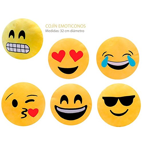 Lote de 6 Cojínes Emoticonos - Cojines Emoticonos Emoji Comprar Baratos Online - Regalos y Detalles para Cumpleaños, Recuerdos Comuniones