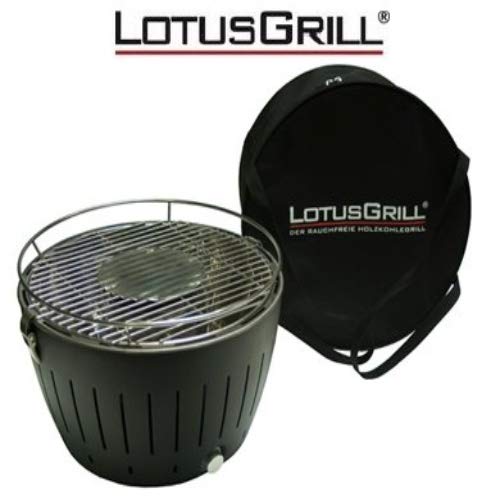 LotusGrill – Barbacoa de carbón Vegetal sin Humos – con Turbo Ventilador para calefacción rápida – Color Gris/Carbón