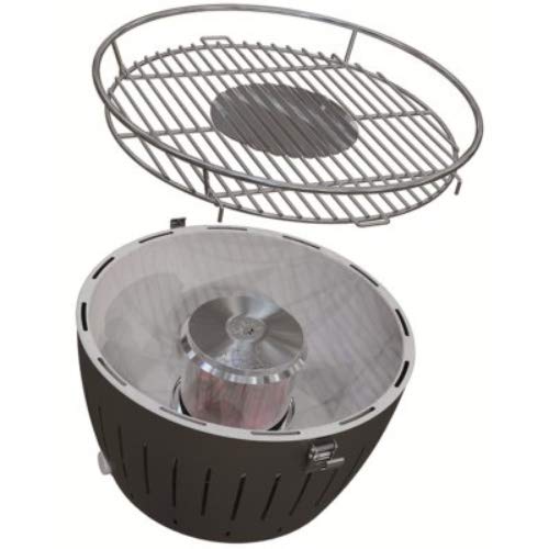 LotusGrill – Barbacoa de carbón Vegetal sin Humos – con Turbo Ventilador para calefacción rápida – Color Gris/Carbón