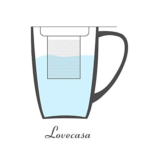 LOVECASA Tazas de Té con Tapa y Filtro Acero inoxidable 450 ML, Taza Tisana de Porcelana Naranja