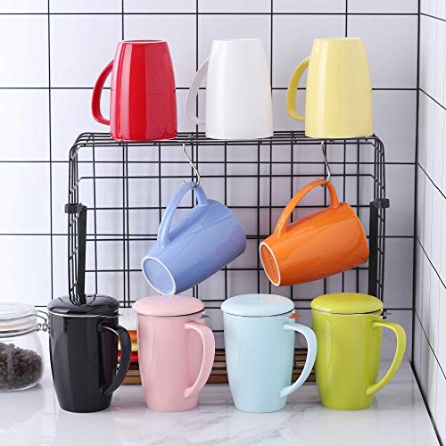 LOVECASA Tazas de Té con Tapa y Filtro Acero inoxidable 450 ML, Tisana de Porcelana Amarillo