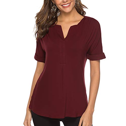 Lover-Beauty Camisa Mujer Vestido Casual Top Manga Corta Túnico Cuello Redondo Shirt Suelto Sudadera Sin Capucha Camiseta Encaja Carnaval Vestido Vacación Blusa Hombro Descubierto