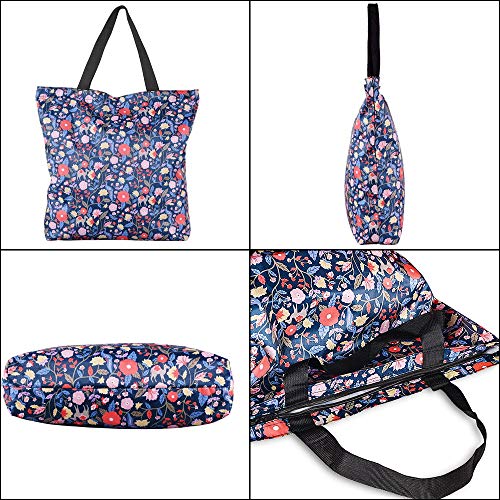 LOVEXIU Bolsas Reutilizables Compra Grande 17L,Bolso Tote Mujer Azul Floral,Bolso Playa Impermeable Ligero con Pequeña Bolsa Pouch Cremallera