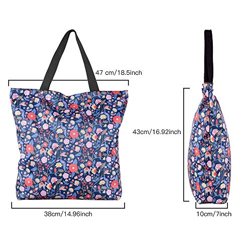 LOVEXIU Bolsas Reutilizables Compra Grande 17L,Bolso Tote Mujer Azul Floral,Bolso Playa Impermeable Ligero con Pequeña Bolsa Pouch Cremallera