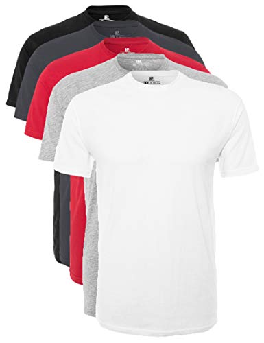 Lower East Camiseta Manga Corta Hombre, Pack de 5, Multicolor (Blanco, negro, gris, hierro forjado y rojo), XL