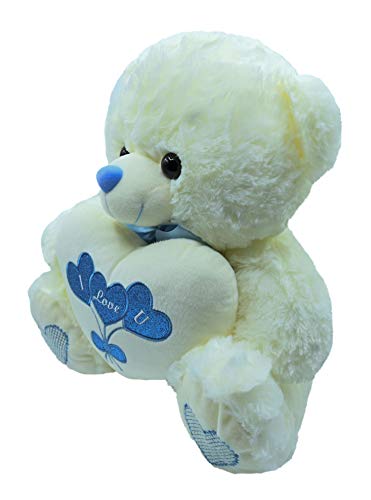 LOYFER Oso de Peluche 45cm Color Beige Regalo para Día de San Valentín con un corazón con Mensaje Love sensación de Felpa Muy Suave Azul