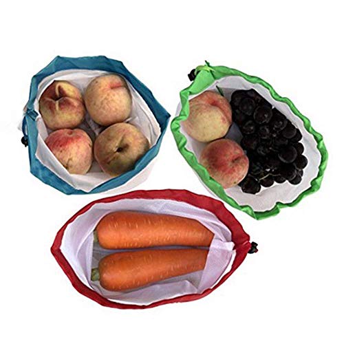 lqgpsx 12 Unids/Set Bolsas de Productos Reutilizables Malla de Cordón Bolsa de Almacenamiento de Frutas Vegetales Blanco Un Tamaño