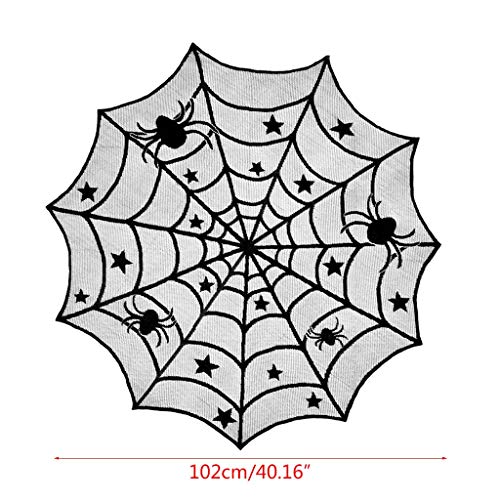 LQH Tabla 40 Pulgadas Redondo del cordón Topper Negro Halloween de la araña de Tela de Encaje Tabla Topper