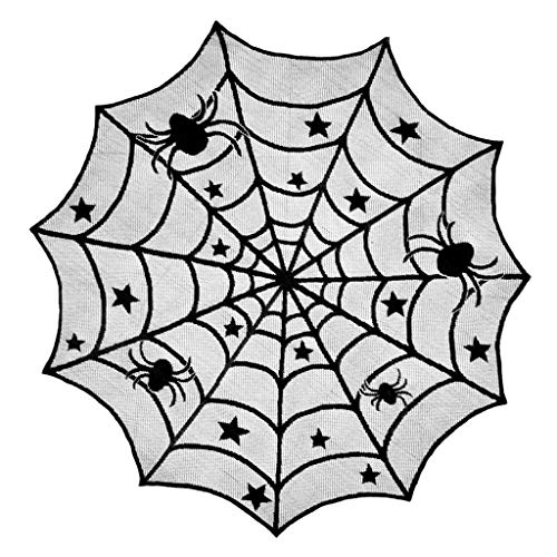 LQH Tabla 40 Pulgadas Redondo del cordón Topper Negro Halloween de la araña de Tela de Encaje Tabla Topper