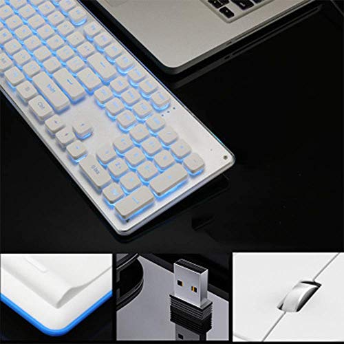 LQH Teclado Teclado Ordinaria del ratón del Ordenador Teclado Teclado for Juegos Teclado for Juegos de luz y ratón diseño Mudo Ultra-Delgado Ligero Ultra-Delgado Teclado inalámbrico-White