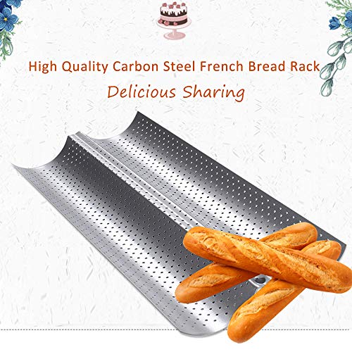 LQKYWNA Baguettes Molde para Hornear, Cocina Casera Pan Francés 2/3/4 Groove Waves Herramientas para Hornear Bandeja Crujiente De Acero Al Carbono Antiadherente (2 Grooves)