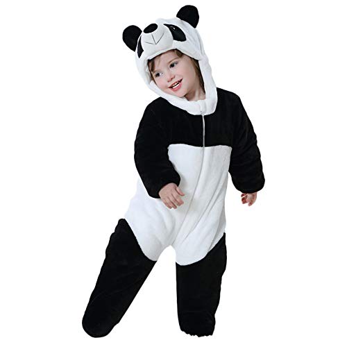 LSERVER Mameluco de Cosplay para Bebés Recién Nacidos Ropa de Arrastre Disfraz Divertida Pijama de Franela con Capucha de Animales, Oso Panda, 100 (Altura Recomendada:80-90cm)