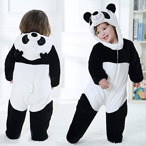 LSERVER Mameluco de Cosplay para Bebés Recién Nacidos Ropa de Arrastre Disfraz Divertida Pijama de Franela con Capucha de Animales, Oso Panda, 100 (Altura Recomendada:80-90cm)