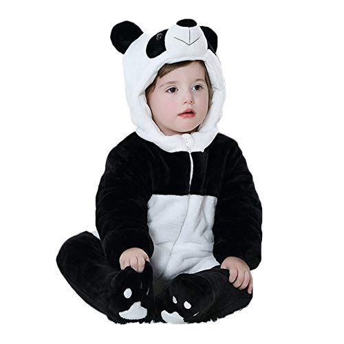 LSERVER Mameluco de Cosplay para Bebés Recién Nacidos Ropa de Arrastre Disfraz Divertida Pijama de Franela con Capucha de Animales, Oso Panda, 100 (Altura Recomendada:80-90cm)