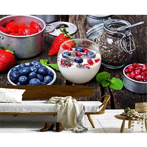 Lsfhb Yogur, Fresa, Arándanos, Tablones De Madera, Alimentos, Papel Tapiz, Mural Para La Sala, Cocina, Restaurante, Cafetería, Bar-280X200Cm