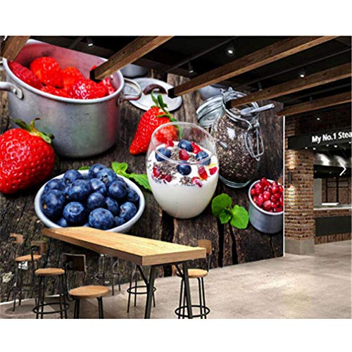 Lsfhb Yogur, Fresa, Arándanos, Tablones De Madera, Alimentos, Papel Tapiz, Mural Para La Sala, Cocina, Restaurante, Cafetería, Bar-280X200Cm