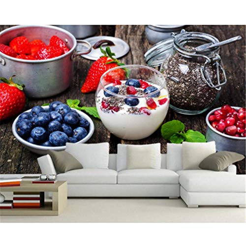 Lsfhb Yogur, Fresa, Arándanos, Tablones De Madera, Alimentos, Papel Tapiz, Mural Para La Sala, Cocina, Restaurante, Cafetería, Bar-400X280Cm