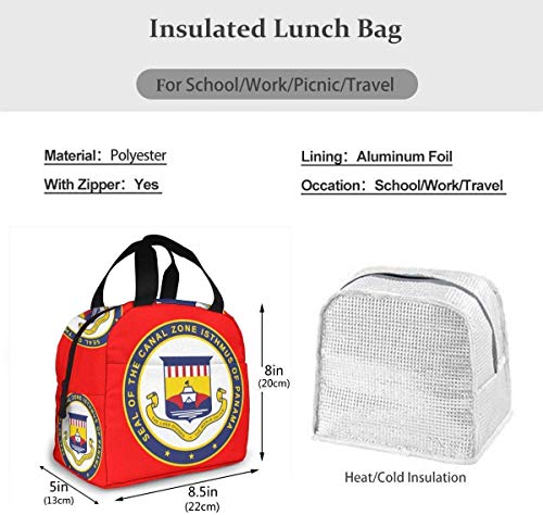 Lsjuee Bolsa de almuerzo de la zona del Canal de Panamá Bolsa de almuerzo Aislamiento térmico ligero Bolsa de almacenamiento Unisex Oficina Picnic Camping