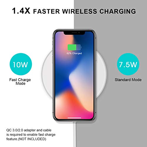 LTDNB Cargador Inalámbrico Rápido Qi Wireless Charger por Inducción Compatible con iPhone X /8 Plus/iPhone XS/XS MAX/XR, Samsung S10 /S10e /Note9 /S9 / S8 Plus /S8-Blanco