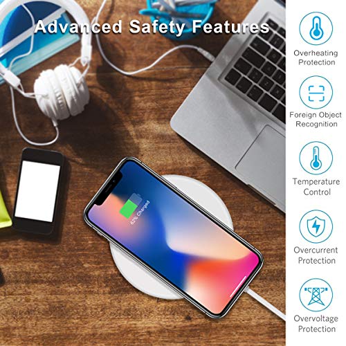 LTDNB Cargador Inalámbrico Rápido Qi Wireless Charger por Inducción Compatible con iPhone X /8 Plus/iPhone XS/XS MAX/XR, Samsung S10 /S10e /Note9 /S9 / S8 Plus /S8-Blanco