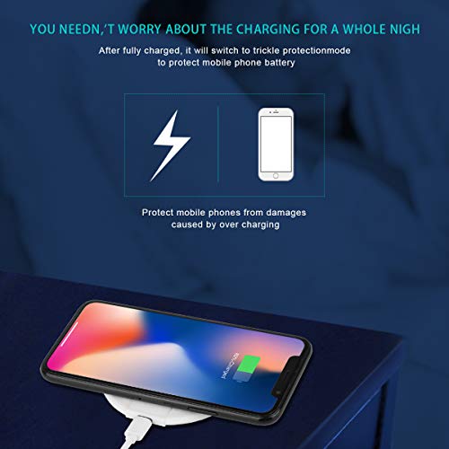 LTDNB Cargador Inalámbrico Rápido Qi Wireless Charger por Inducción Compatible con iPhone X /8 Plus/iPhone XS/XS MAX/XR, Samsung S10 /S10e /Note9 /S9 / S8 Plus /S8-Blanco