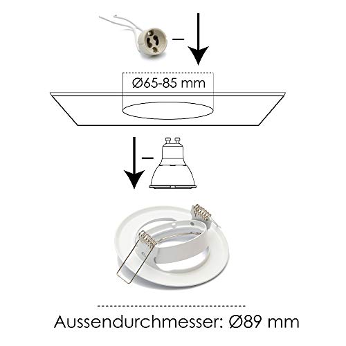 Lu-Mi 10x Juego De Proyectores focos empotrables led Gu10-10 Unidades De Bastidor De Montaje De Blanco, Incl. Zócalo Gu10 Para Lámparas De Leds O Halógenas, Giratorio 30°, Redondo