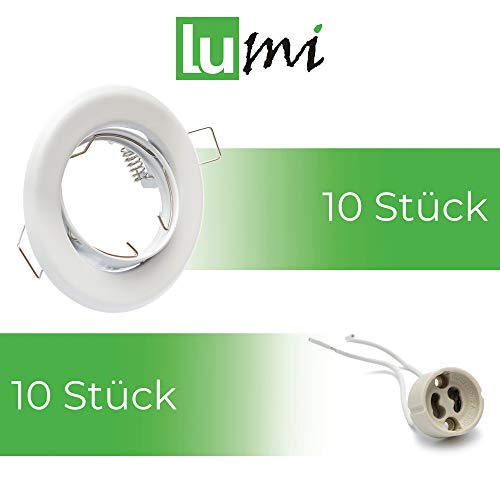 Lu-Mi 10x Juego De Proyectores focos empotrables led Gu10-10 Unidades De Bastidor De Montaje De Blanco, Incl. Zócalo Gu10 Para Lámparas De Leds O Halógenas, Giratorio 30°, Redondo