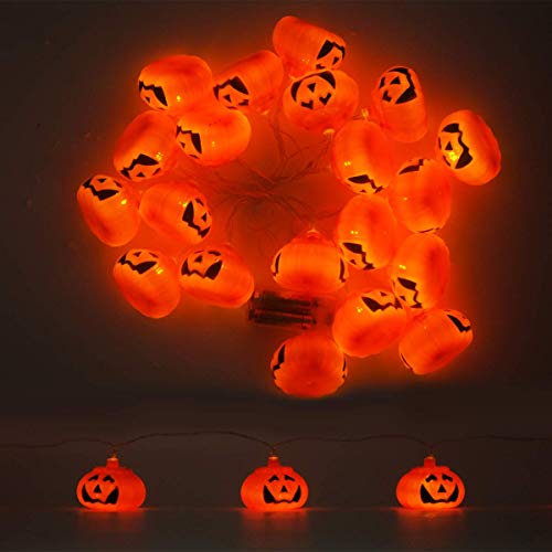 Luces de cadena con pilas, 3,3 m, 20 luces decorativas LED de color blanco cálido, luces de hadas de calabaza para Halloween, fiesta temática de terror, decoración de invierno