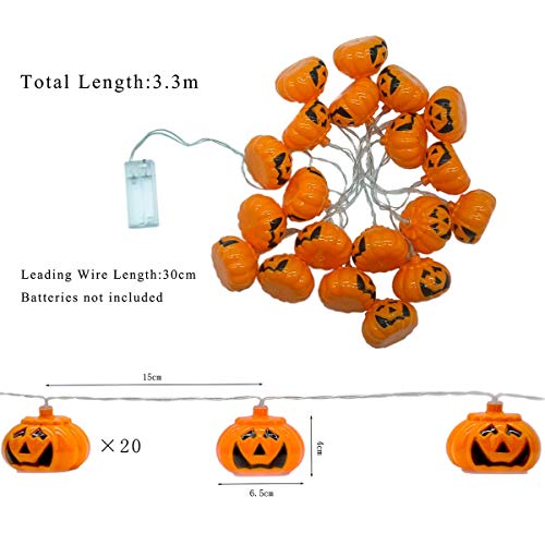 Luces de cadena con pilas, 3,3 m, 20 luces decorativas LED de color blanco cálido, luces de hadas de calabaza para Halloween, fiesta temática de terror, decoración de invierno